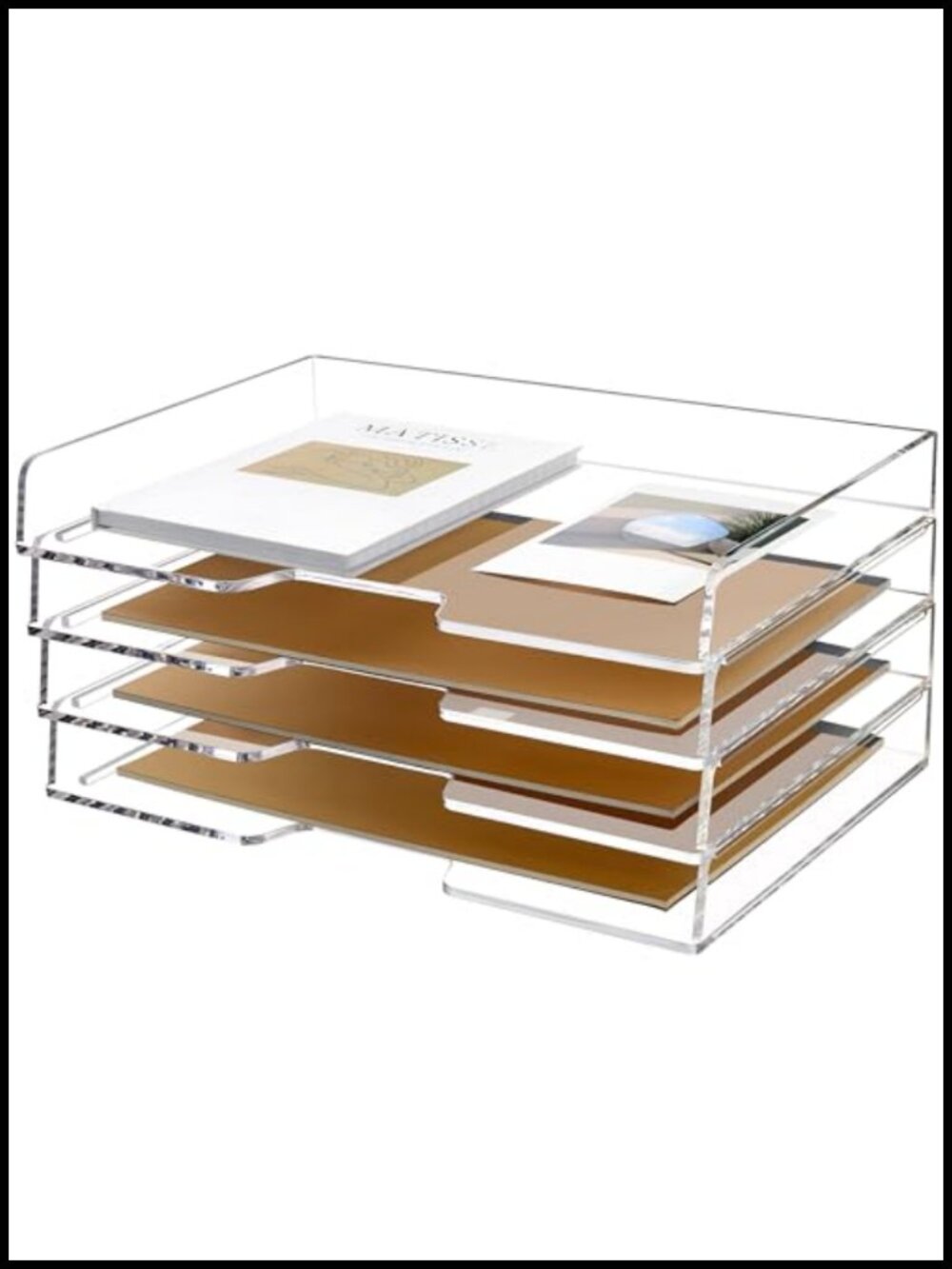 4 Tier Acrylic Stackable Letter Tray Desk Organizer File Sorter Office